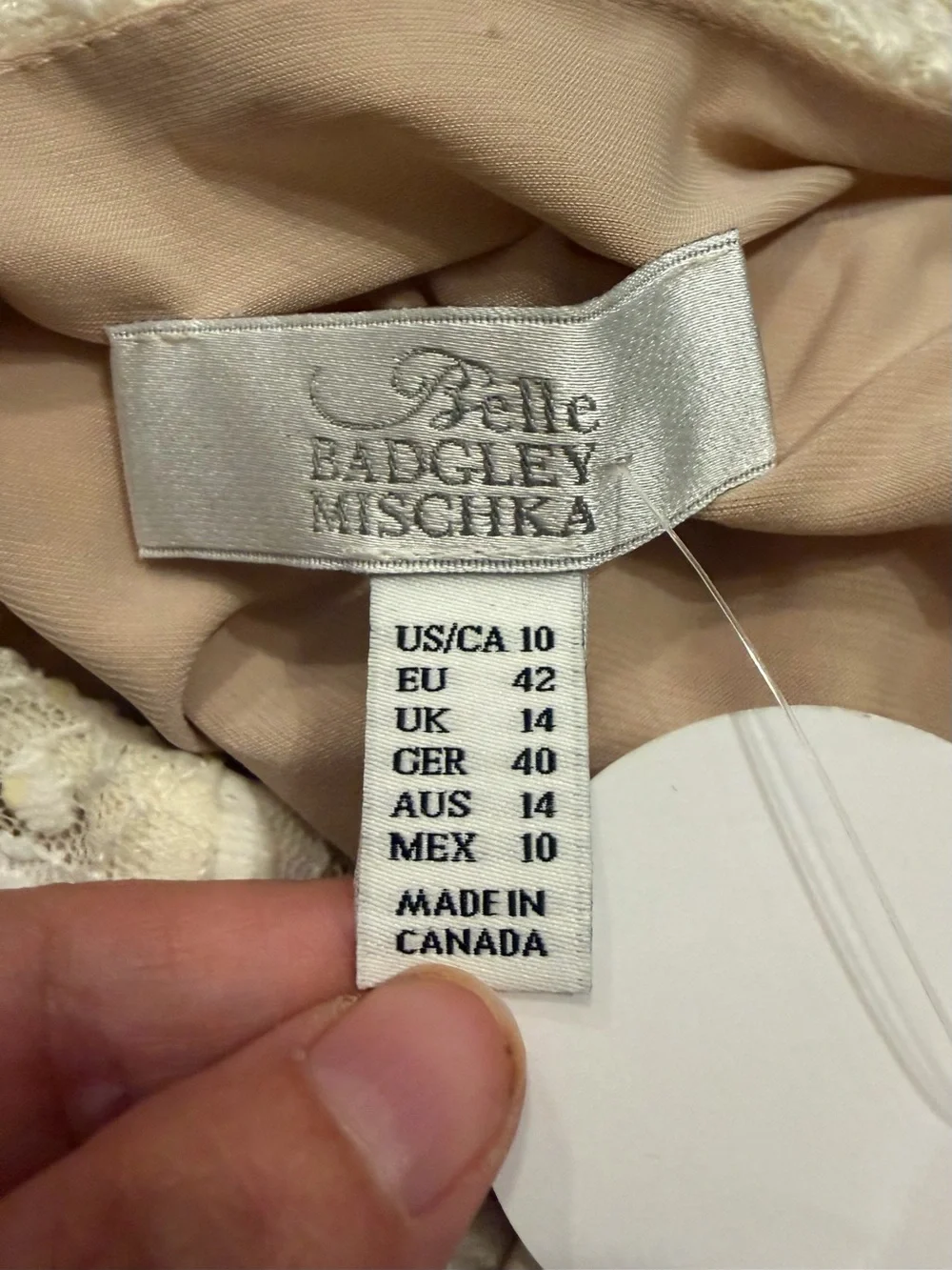 Belle Badgley Mischka Size 10 Ivory Floral Lace Sheath Dress NWT